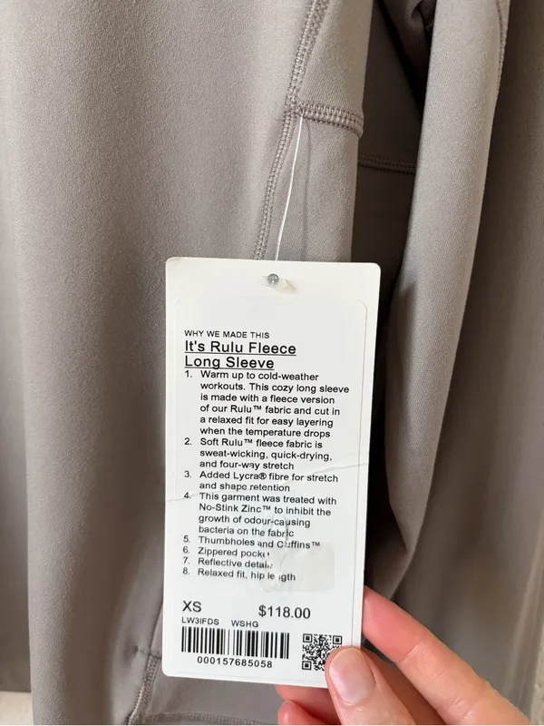 Lululemon It's Rulu Fleece Long Sleeve Shirt Warm Ash Grey Size Small Athleisure - Image 4