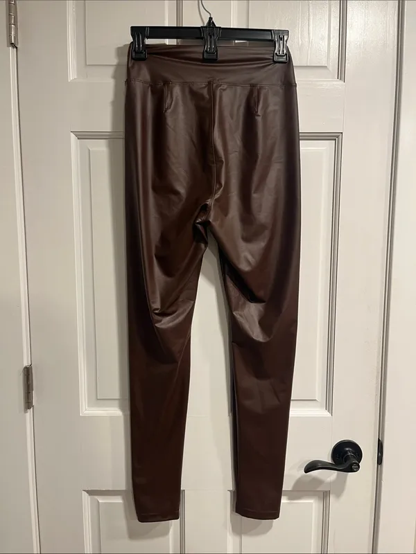 Offline by Aerie Faux Leather Hi Rise Brown Leggings Size Medium - Image 3