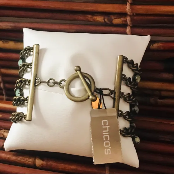 Chico’s Bracelet Brass Tone Rhinestones NWT - Image 3