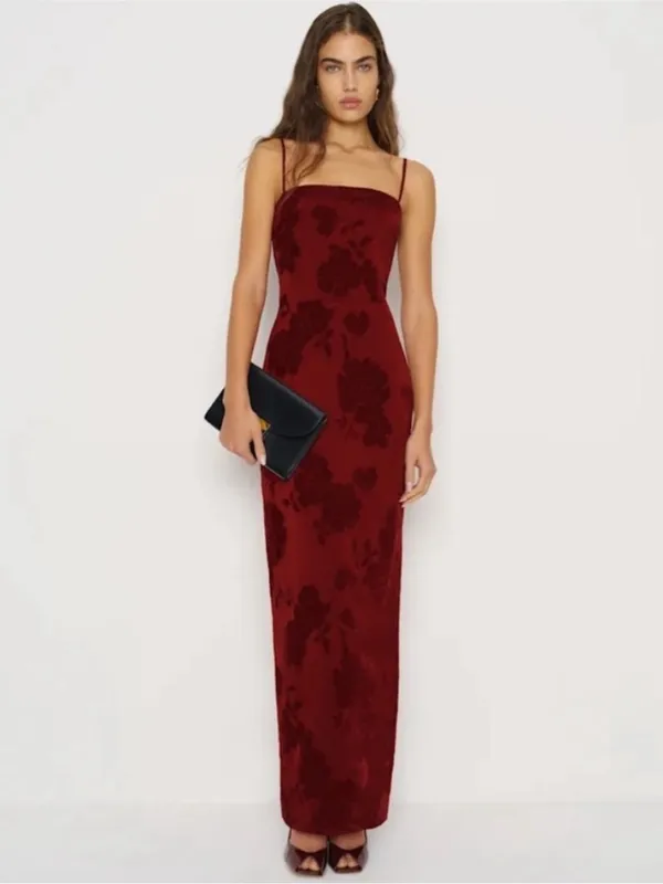 Reformation Frankie Scarlet Slip Maxi Dress Floral Velvet Burnout New Size 10 - Image 15