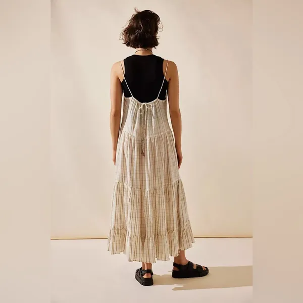 Free People Marigold Plaid Tiered Maxi Sun Dress NWT Boho Farmhouse Size XS - Image 2