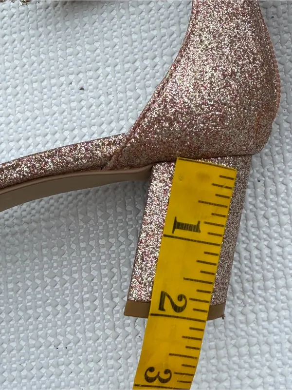 Jewel Badgley Mischka Women’s 8 Rose Gold Glitter Block Heel Sandals - Image 9