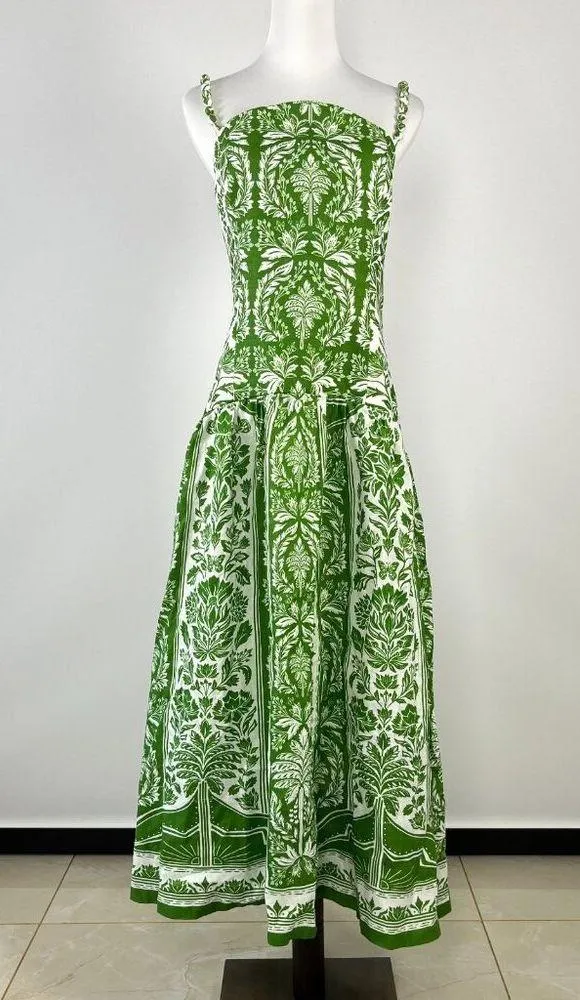 NWOT Farm Rio Floral Delicate Tapestry Linen Drop-Waist Midi Dress Size XL Green - Image 5