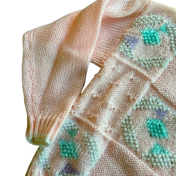 VTG 80’S Knit Sweater Sz M Pastel Pink Snowflake Mock Neck Chunky Cottagecore - Image 3