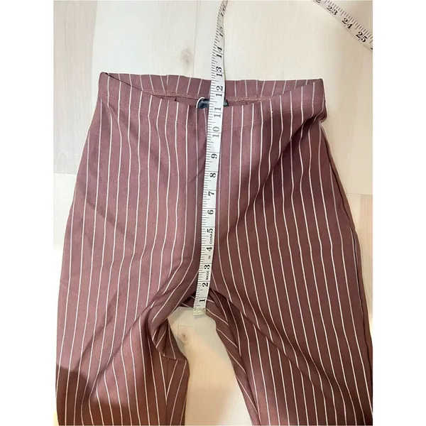 Naked Wardrobe New Women Small Brown White Pinstripe High Waist Bootcut Pants - Image 4