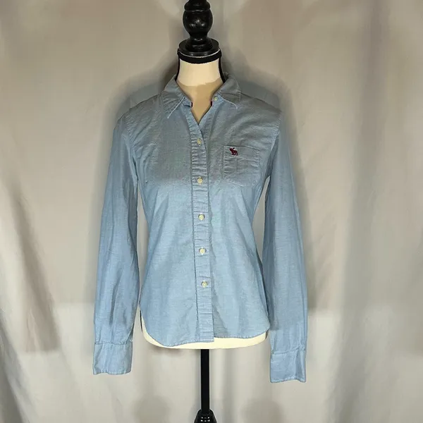 Abercrombie and Fitch - Chambray Button Up Top Women's Size Med Y2K Denim - Image 7