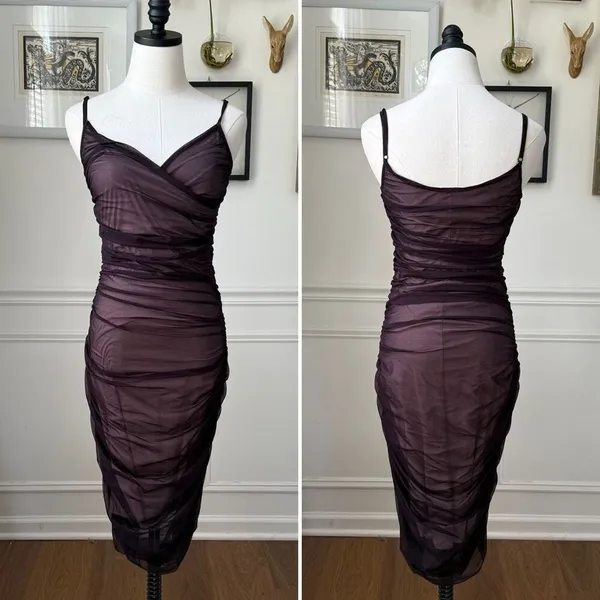Kookai Ruched Midi Cocktail Homecoming Dress Deep Purple $120 2 - Image 2