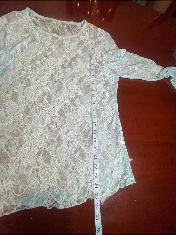 Y2K Baby Blue Sheer Floral Lace Mesh Long Sleeve Top Plus Size 2XL Fairycore - Image 6