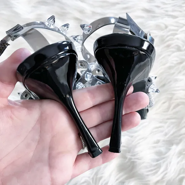 Steve Madden Lightning Rhinestone Stud Heels Black Y2K Sandals - Image 7