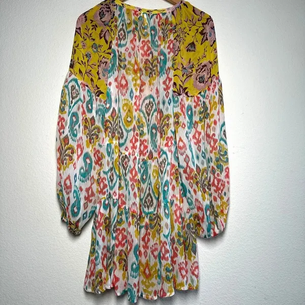 Anthropologie Maureen Babydoll Tunic Blouse Sheer Multicolor Floral Paisley M - Image 12