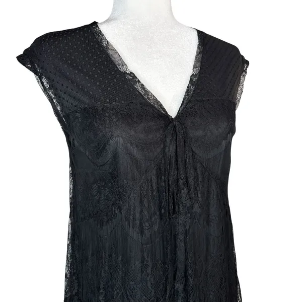 Garnet‎ Hill Babydoll Dress S Sheer Lace Overlay Bow Tie Whimsigoth Dark Fairy - Image 4