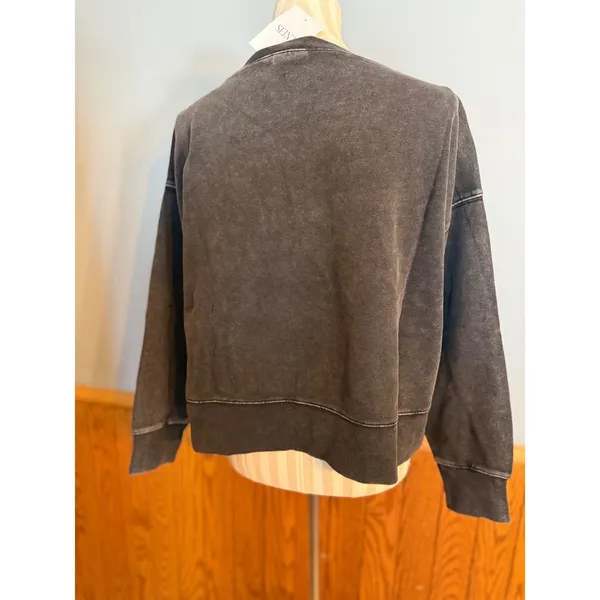 SEINT Womens Cropped‎ Acid Wash Charcoal Gray Crewneck Sweatshirt Comfort Size M - Image 3