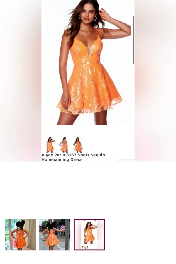 Alyce Paris Orange Beaded HOCO Dress - Image 3