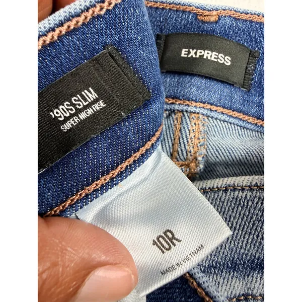 Express Womens 90s Slim Super High Rise 10R Blue Jeans Distressed Denim - Image 4
