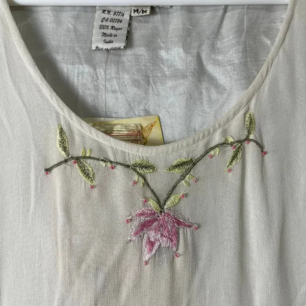 Vintage Embroidered Floral Beaded Slip Dress‎ Cream Romantic Medium Deadstock - Image 8
