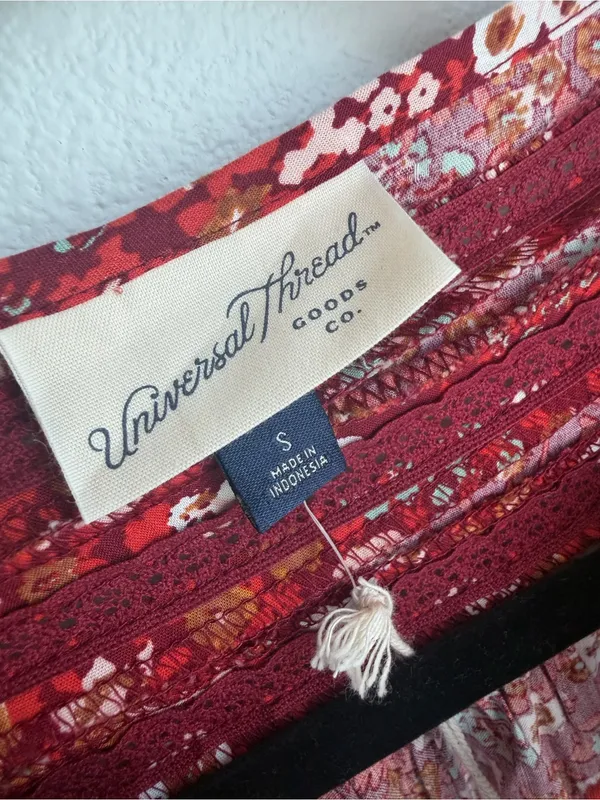 Universal Thread Red Floral Tie-Neck Long Sleeve Blouse - Image 2