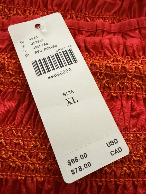 Anthropologie‎ Celandine Strapless Smocked Top in Aura Red XL NWT - Image 6
