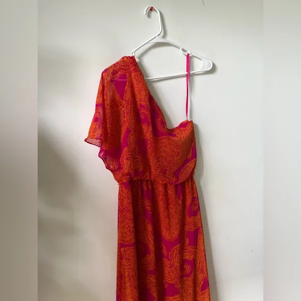 Nine & Co. Women’s One-Shoulder Maxi Dress Size 10 Orange Pink Paisley - Image 5