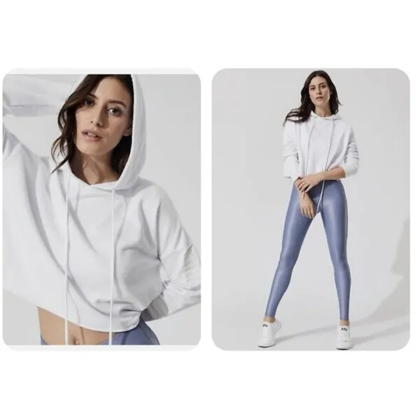 NWT Alo Yoga Box Crop Hoodie Sweatshirt in White Beaded Sleeve M - Image 7