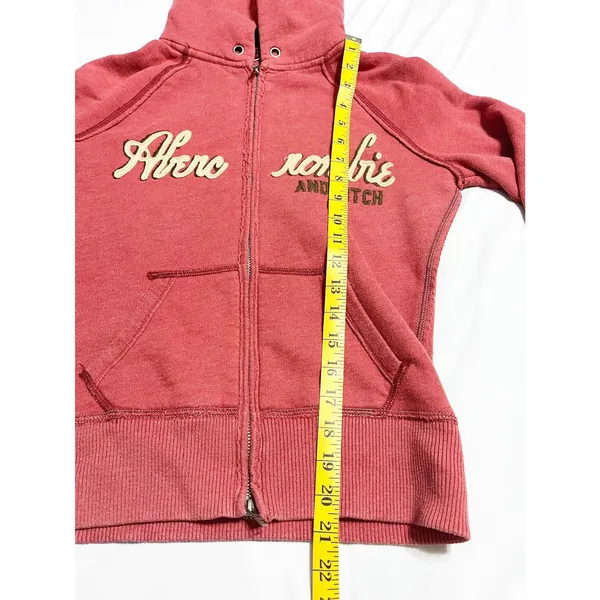 Abercrombie & Fitch Womens Y2K Vintage Full Zip Hoodie Embroidered Red Size M‎ - Image 7