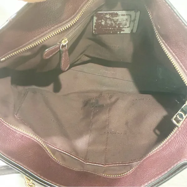 COACH‎ TURNLOCK Chain Tote 27 Zip Top Leather Shoulder Bag 57107 Oxblood - Image 6