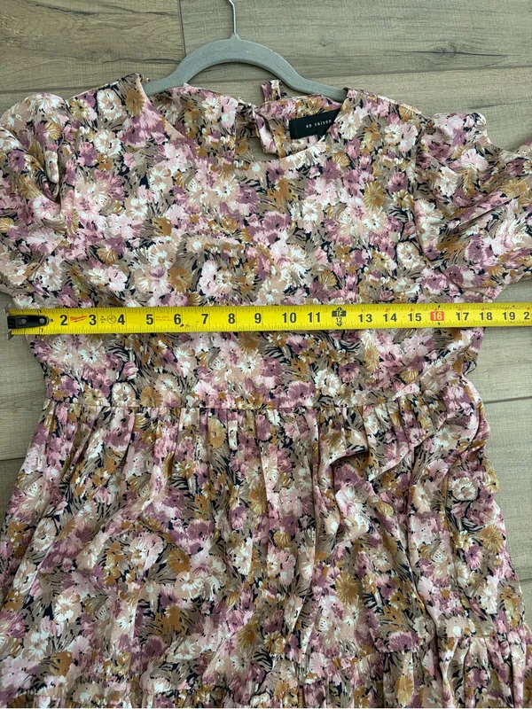 En Saison Jocelyn Pink Purple Floral Tiered Romantic Open Back Maxi Dress M - Image 9