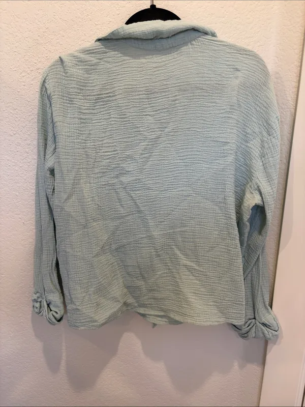 Abercrombie & Fitch Long-Sleeve Oversized Tie-Front Gauzy Shirt Size L - Image 6