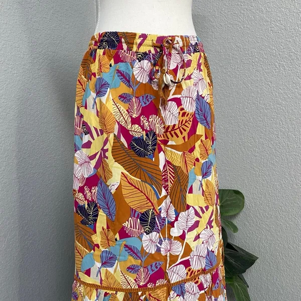 C&C California Tropical Floral Orange Yellow Shell Drawstring Tiered Skirt - Image 3