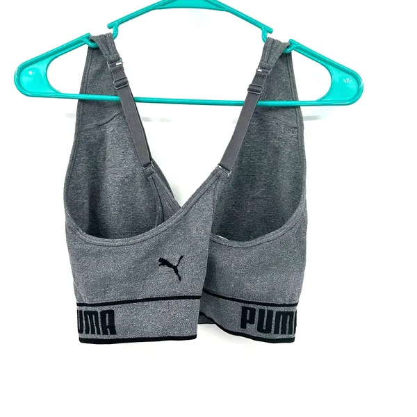 Puma size large sports bra cross over back gray logo‎ band - Image 2