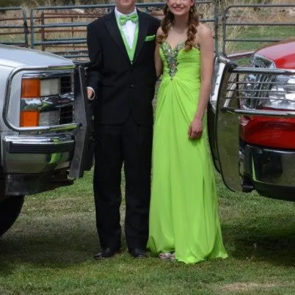 Lime Green Rhinestone Prom Dress - Image 11