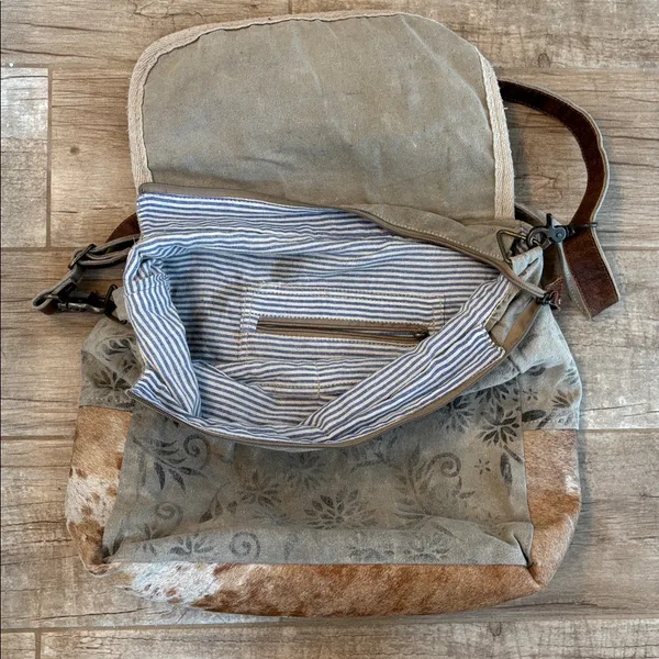 Cowhide And Leather Canvas Messenger Bag Featuring Genuine Hair and Leather Trim - Image 2