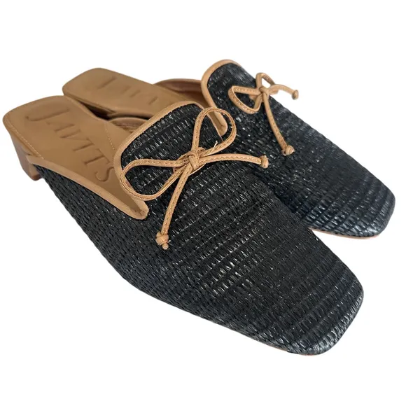 Eric Javits Isla Mule Black Raffia Bow Slide Heel Comfort Designer Flats Size 9 - Image 8