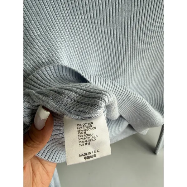John Galt Light Blue Ribbed Mock Neck Cropped Sweater Long Sleeve‎ One Size - Image 4