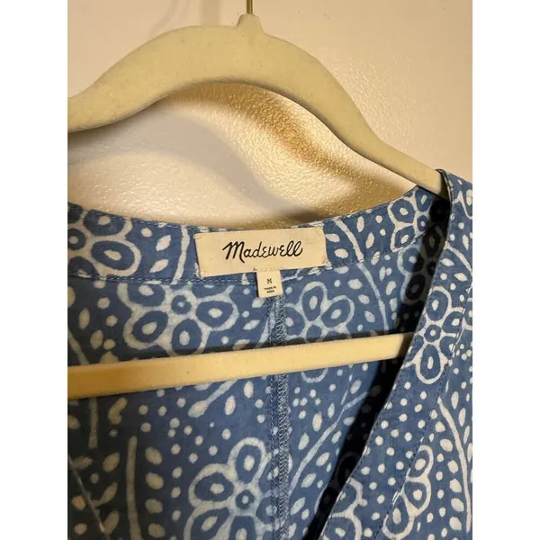 Madewell Bubble-Sleeve Button Front Mini Dress in Indigo Paisley Sz. M - Image 5