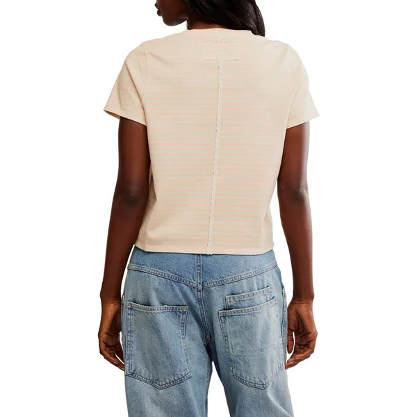 Free People We The Free Baby Tee T Shirt Striped Peach Mint Size S Boxy 100%‎ Cotton Staple - Image 4