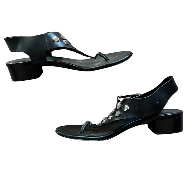 Michael Kors Black Studded Valencia Thong Block Low Block Heel Sandals Size 5.5 - Image 5
