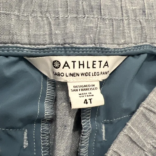 ATHLETA Cabo 100% Linen Wide Leg Pant Women Size 4 Tall Zip Pockets Drawstring - Image 2