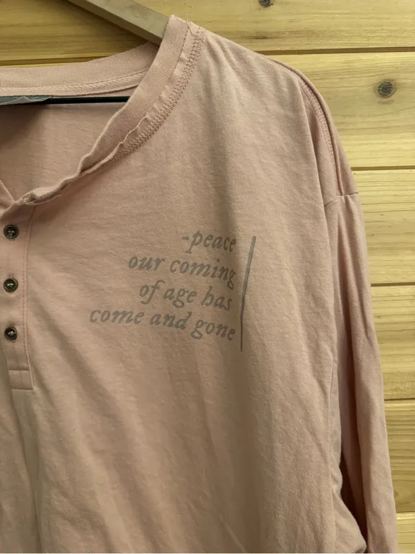 Taylor Swift Medium Pink Folklore Peace Long Sleeve Henley Cotton Lightweight - Image 5