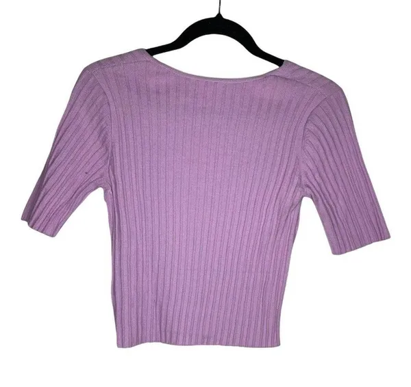 Abound Top Size Medium Women's Half Sleeve Ribbed Button Pullover 100% Cotton - Image 3