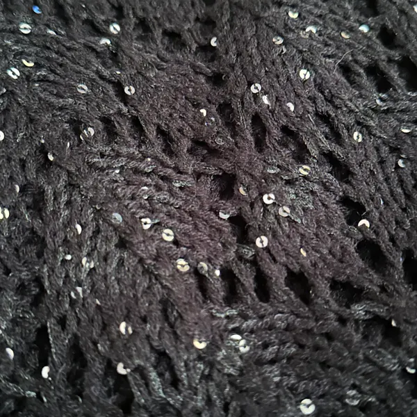 Sequined Fringe Turtleneck Poncho Black - Image 6