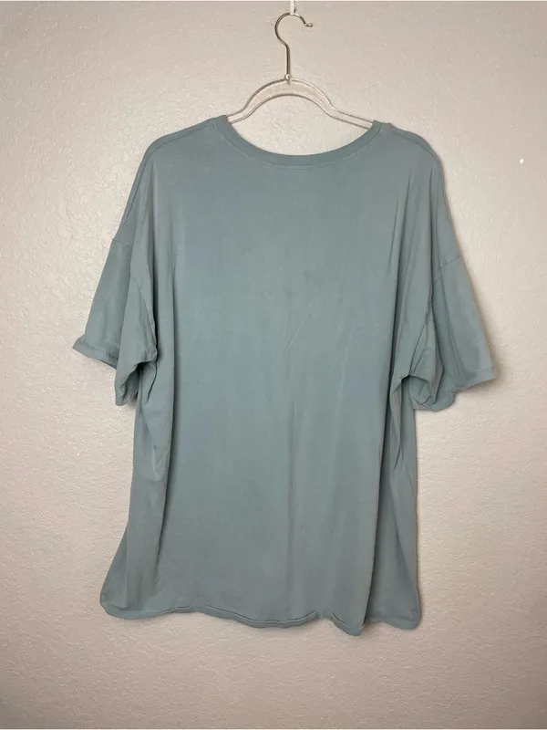 Vici Oversized Distressed Washed Cotton Crewneck Tee in Blue Sage Green Size M/L - Image 6