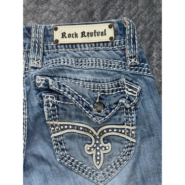 Rock Revival Jeans‎ Womens Blue Scarlett Easy Crop Wash Denim Size 26 - Image 7