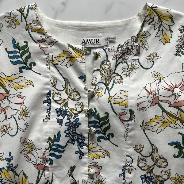AMUR Zazie Floral Mini Shift Dress Organic Cotton Tiered Babydoll Print Size 10 - Image 7