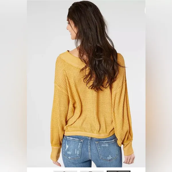 We the Free ! Women's Yellow V-Neck Sweater - Image 3