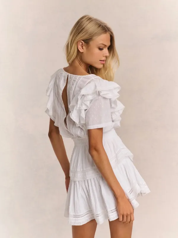 LoveShackFancy Natasha Heritage Mini Dress White Ruffled Eyelet Mini Skirt - Image 2