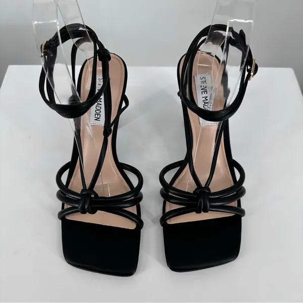 Steve Madden Singapore Black Strappy Heeled Sandals size 6 Faux Leather - Image 4