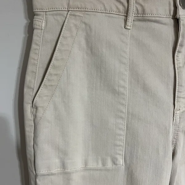 Loft Women's Cream Colored Khaki‎ Pants Size 12 Petite Straight Leg Raw Hem - Image 2