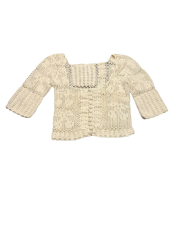 🤍 Free People‎ Bahamas Crochet Top XS Ivory Boho Cropped Knit Blouse 🤍 - Image 2