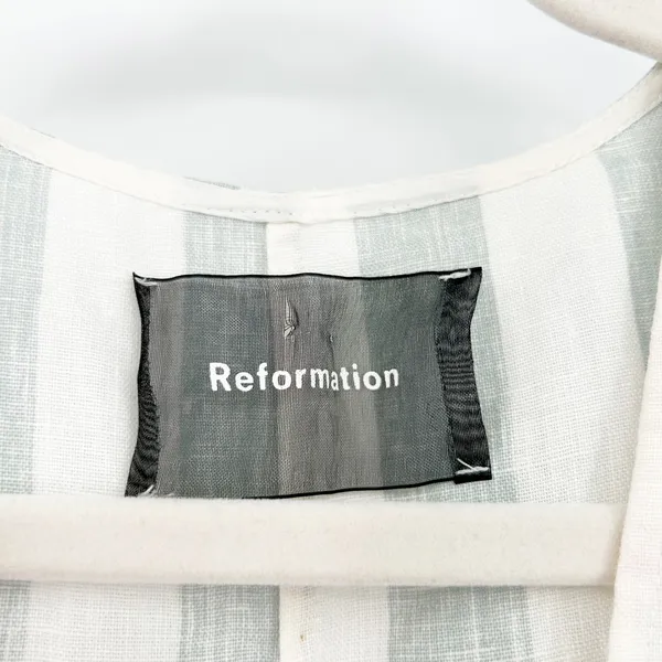Reformation Womens Bayu‎ Linen Dress Size 2 Baltic Striped Button Front Pockets - Image 5