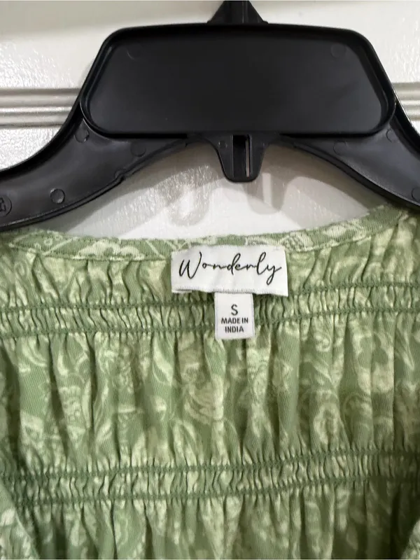 Wonderly Sage Green Smocked Peplum Blouse - Image 2